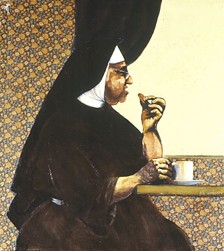 Nun in coffee shop